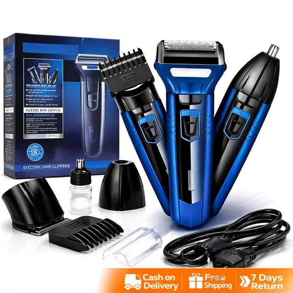 3-in-1 / 5-in-1 Professional Men’s Grooming Kit: Rechargeable Cordless Clipper & Shaver for Face, Head & Body