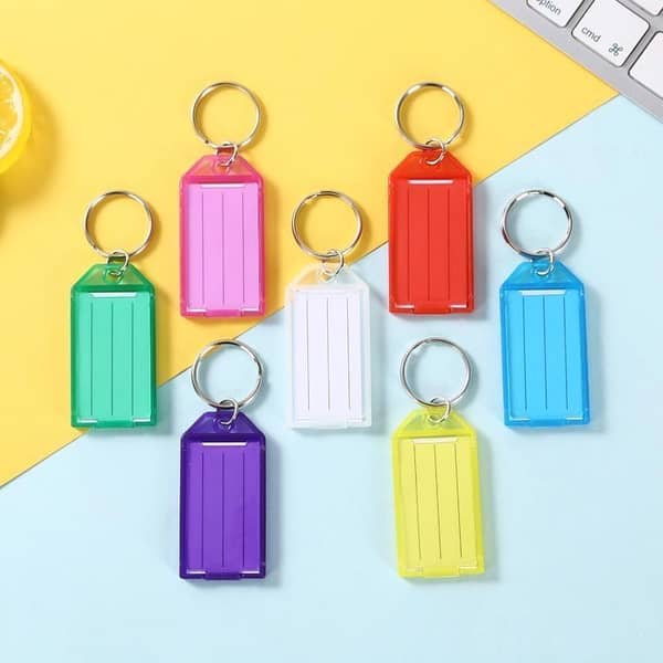 Name Tag Keychain Mix Colors Pack of 20 – Rectangle Shape Tags with Key Ring