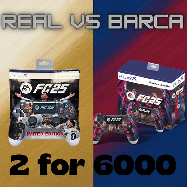 Pack of 2 Wireless PS4 Game Controllers – Real Madrid & Barca Football Edition DualShock Gamepads with Vibration & Bluetooth/Realmadrid controller/ yamil yamal controller/football/world cup