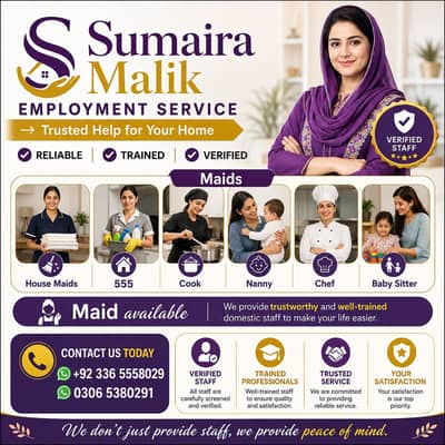 House Maid, Driver, Babysitter, Nurse, Couple, Nanny, Driver & Cook