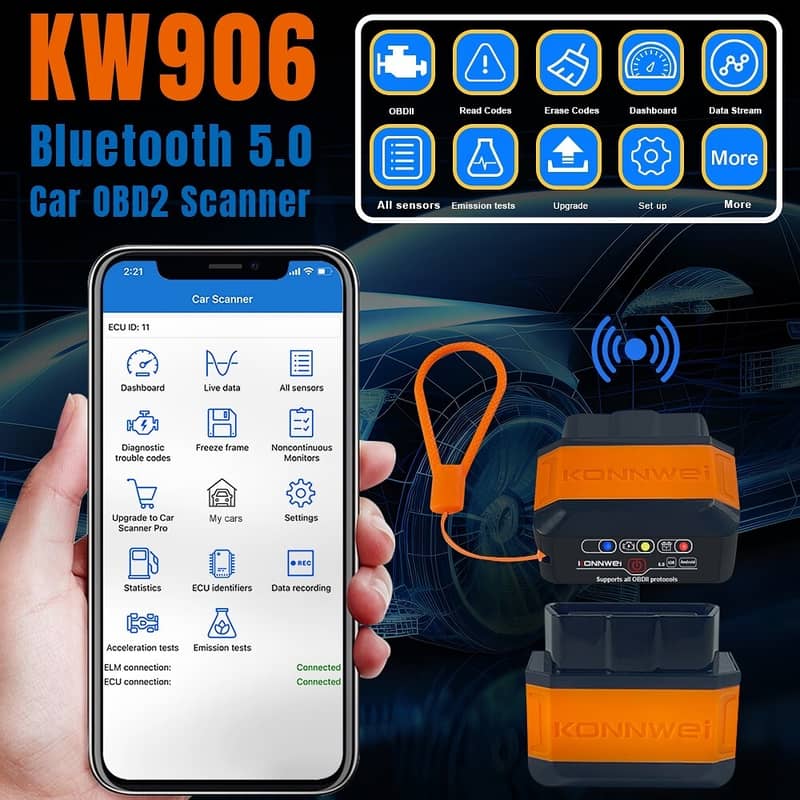 KONNWEI OBD2 Bluetooth Scanner Engine Code Reader 03020062817 2