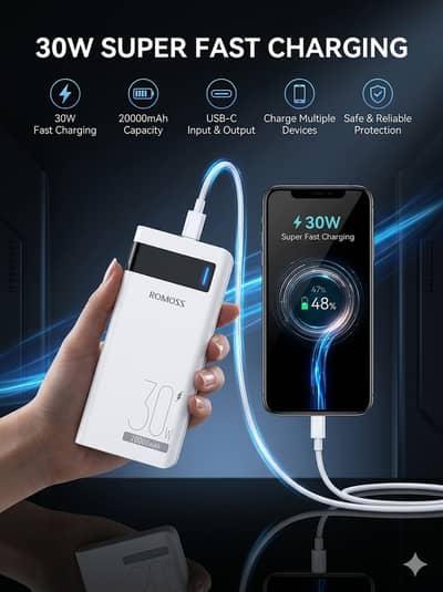 ROMOSS 20000mAh 30 W Fast Charging Power Bank | Original | White