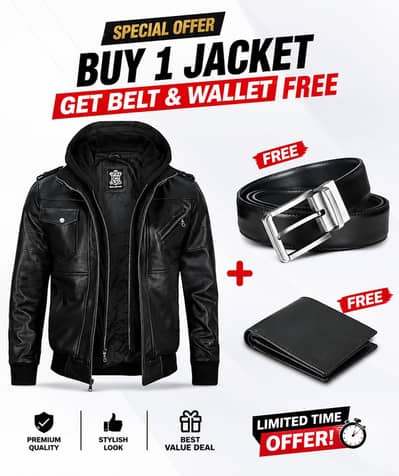 Men's Genuine Leather Jacket with FREE 2-in-1 Leather Belt & Wallet