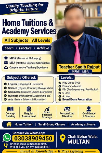 Home tuition and Academy-All Subjects and levels-MPhil, MBA Teacher