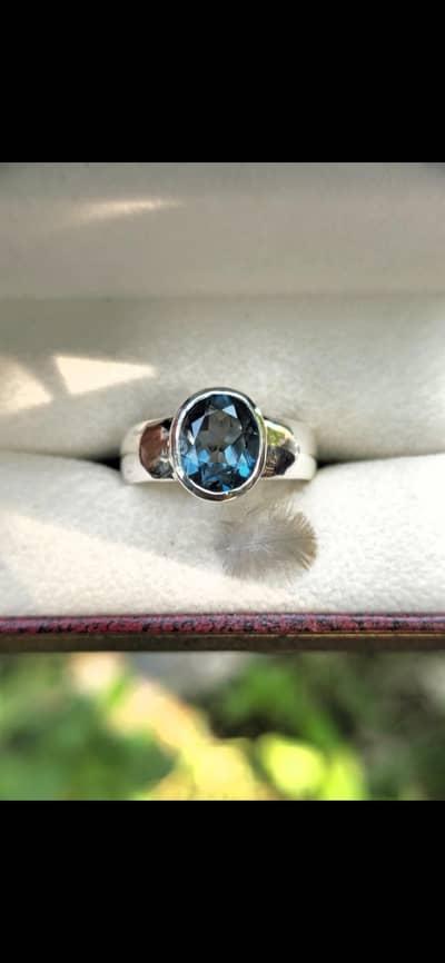 Natural 100% genuine London Topaz gemstone swiss silver ring pure