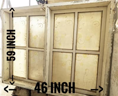 Galvanized Steel Window 59" × 46" glass and wooden panel
