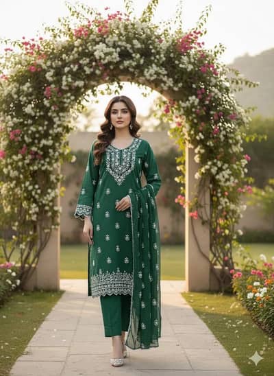 *Product Name*: Green Handwork Chiffon Suit for Women