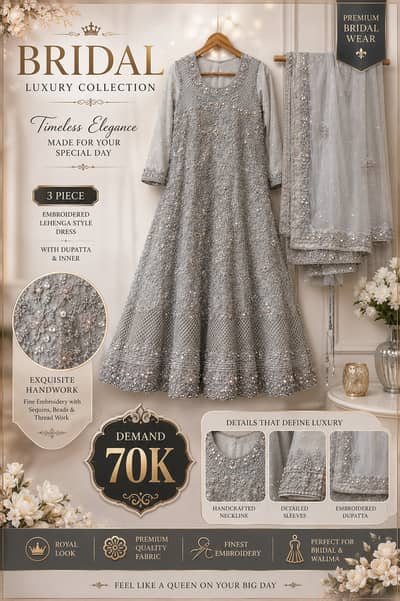Luxury Silver Heavily Embroidered Bridal Maxi Set (Worn Once)