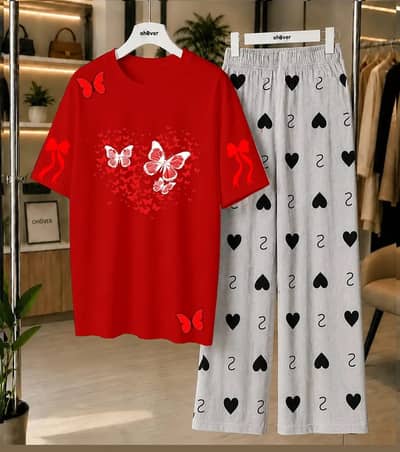 2 pcs women stitched jersey printed night suit