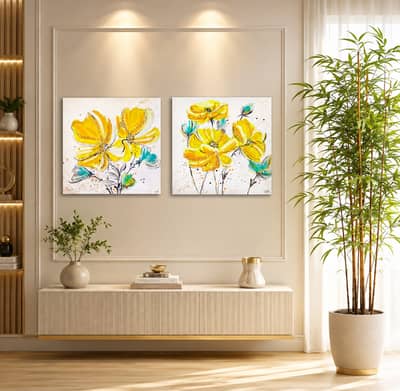 Golden Bloom Vibrant Spring Floral Textured Painting