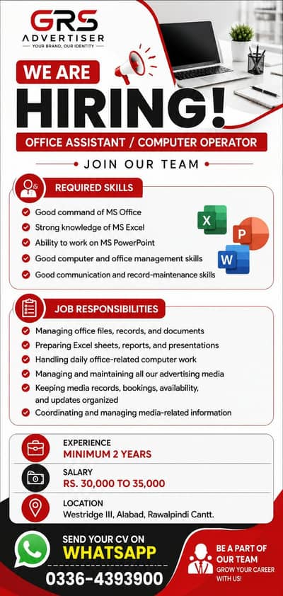 Office Assistant / Computer Operator Required