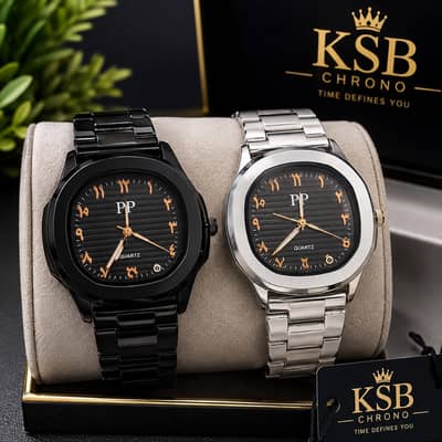PP Premium Quartz Watch | Black & Silver | Brand New