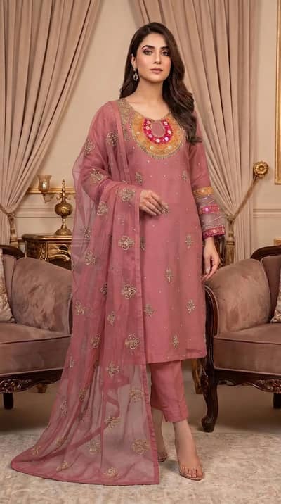 3 Pcs Women's Unstitched Embroidered Suit