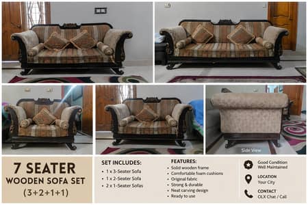 7 Seater Sofa Set – Good Condition – Comfortable & Stylish