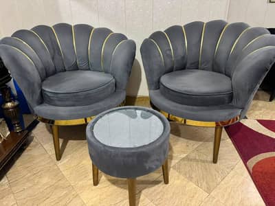 Luxury Grey sofa chairs with table