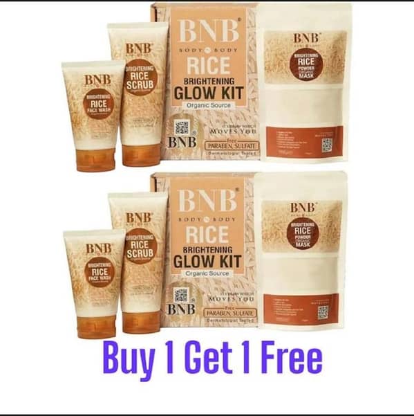 3 in 1 Brightening Glow Kit Rice Scrub Face Wash + Mask - Rice Extract Bright & Glow Kit | Whitening Rice Facial Skin Care BY 1GET 1 FREE