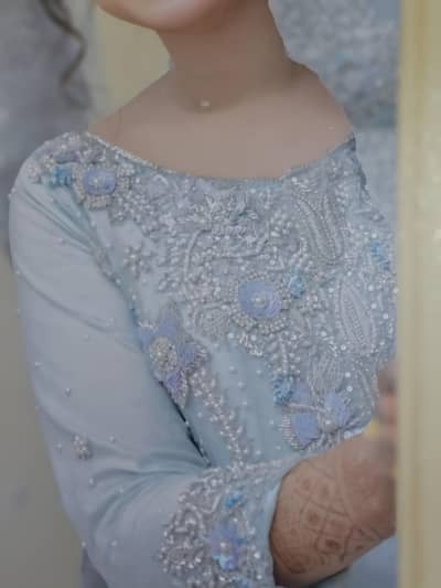 Bridal maxi dress ice blue color 3pcs ready to wear