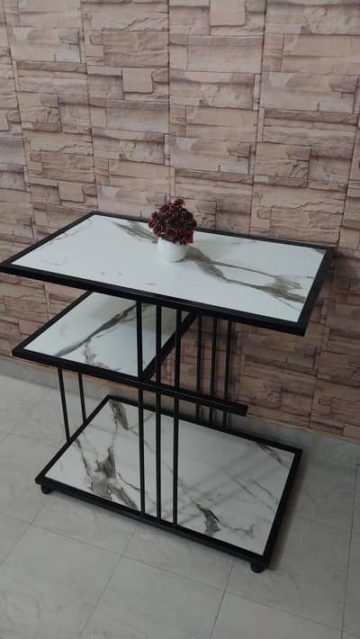 Modern  Table iron frame. Utility Rack with Marble sheets (with taping