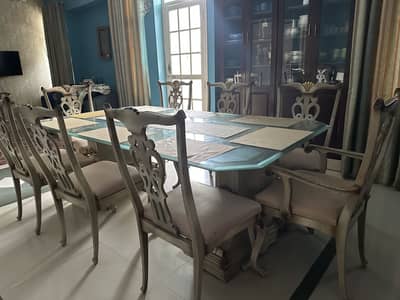 Luxury 8 Seater Dining Table Set – Premium Wooden Chairs | Glass Top