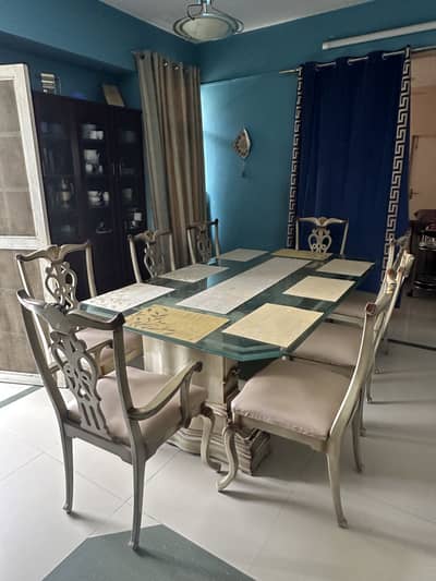 Luxury 8 Seater Dining Table Set – Premium Wooden Chairs | Glass Top