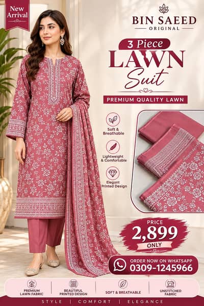 Bin Saeed Original Unstitched 3 Piece Suit | Premium Collection