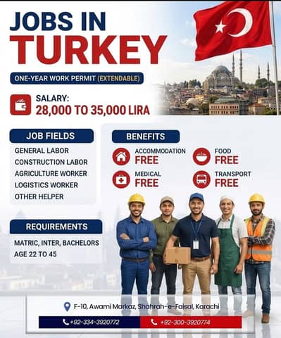 Turkey Work Visa & Jobs for Pakistanis - Free Accommodation & Food