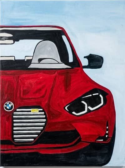 Handmade BMW Red Car Canvas Painting | Wall Art Decor
