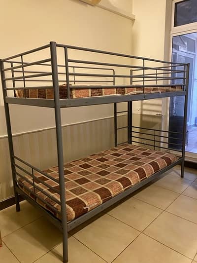 wrought iron bunk bed with stairs attached