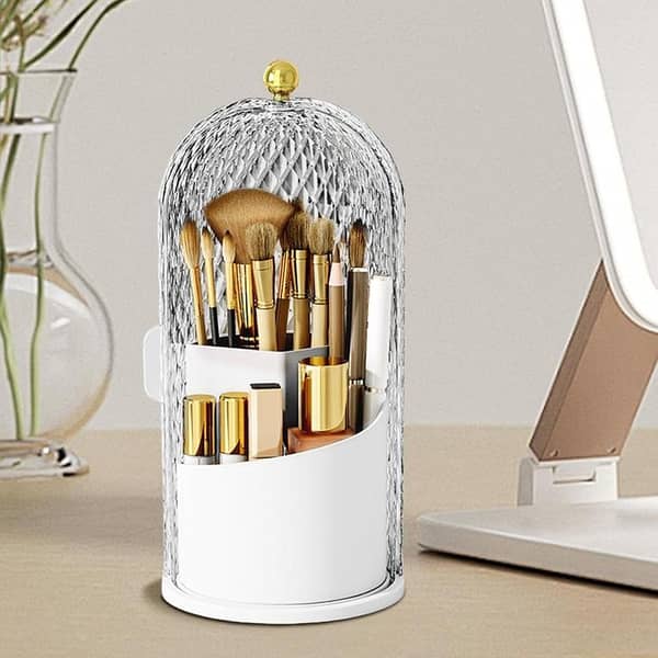 RN Birdcage 360-Degree Rotating Makeup Brush Holder with Clear Lid - Organizer for Vanity and Dresser. . . .
