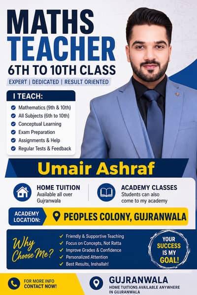 Experienced Maths Teacher | 6th to 10th | Home & Academy Tuition
