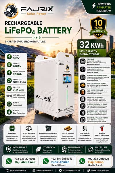 Fajrix Li Pro 32KWh Lithium Battery (51.2V 628Ah) – 10 Years Warranty