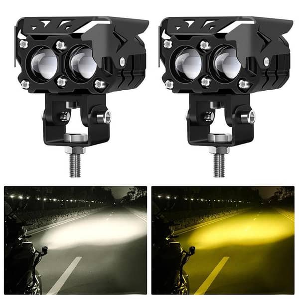 2 Lens Motorcycle Spotlight Headlight 9D Lens Yellow-White Beam Fog Lights (2 Pieces) Set