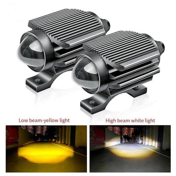 External Spotlight Light Set for Bike, Car, Jeep and Motorcycle – White/Yellow, 2 Pieces, High/Low Beam with Flasher