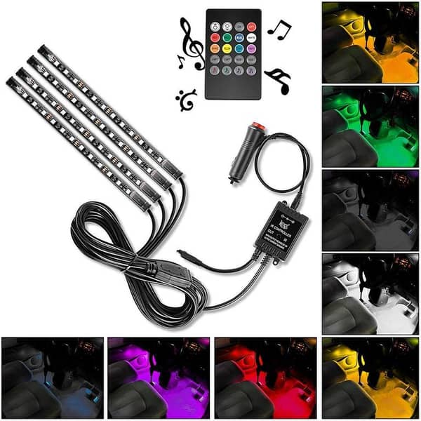 Car Interior Atmosphere Light with Remote RGB LEDs and Music Sensor