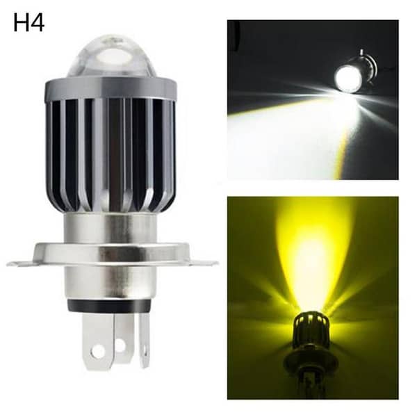H4 LED Headlight Bulb with Two-Color Output in Aluminum Body for Motorcycles (YBR125, YBRG, YBZ, GR150, CB150, GS150)