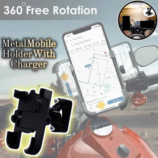 Metal Body Bike Phone Holder with 360° Rotation and Handle Fitting