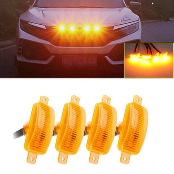4 Pieces Front Grill LED Lights, Orange Daytime Running Lights for 12V Cars, SUV, Trucks
