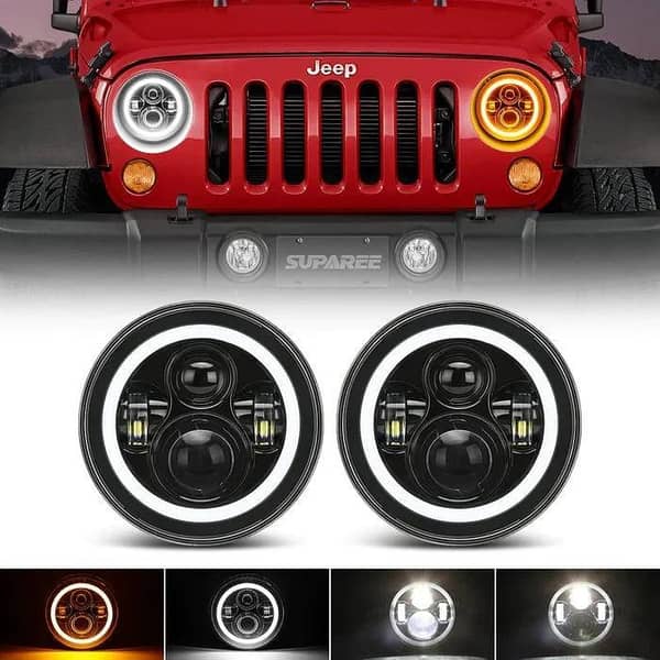 Jeep Headlight 7 Inch with Full DRL Ring – Round, Premium 2-Piece Set