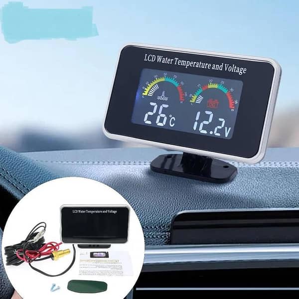 M10 Universal 2-in-1 Car Water Temperature and Voltmeter Gauge with Digital LCD