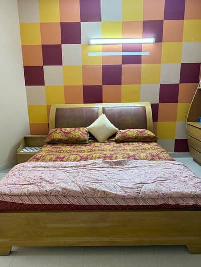 Bed with one side table without mattress