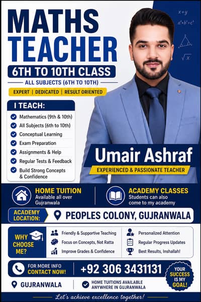 Experienced Maths Teacher | 6th to 10th | Home & Academy Tuition