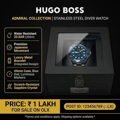 Original HUGO BOSS stainless steel- Blue Dial Steel Strap with Box`