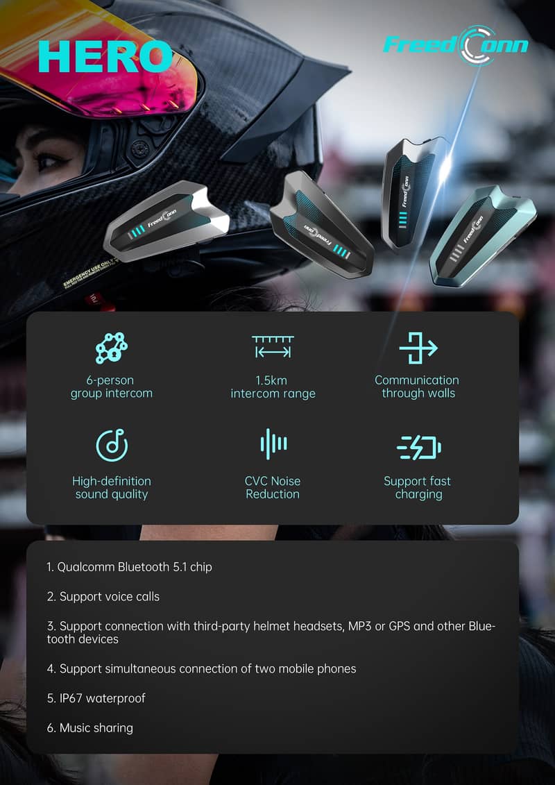 FreedConn HERO Bluetooth Intercom 15