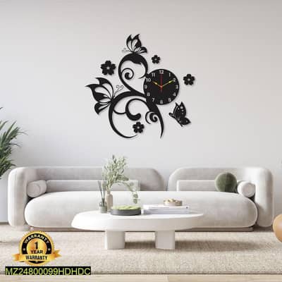 3D Butterfly Wall Clock With LED Light - Laminated Sheet
