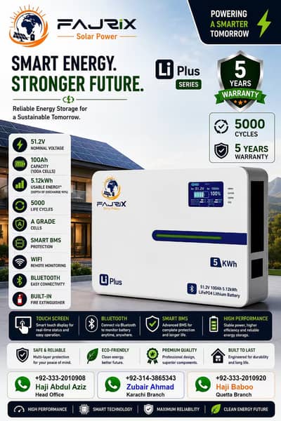 Fajrix Li Plus 5.12kWh Lithium Battery (51.2V 100Ah) –5 Years Warranty