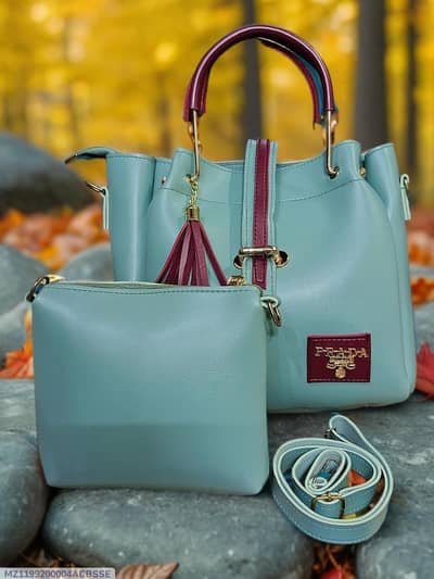  Women's PU Leather Hand Bag Set – Green (2 Pcs)