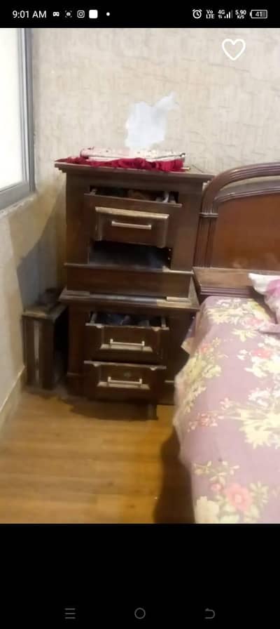 wooden bed and 2 side tables for sale
