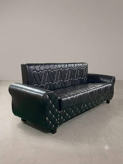  Premium Black Leather Sofa Bed - Gol Bazu & Modern V-Design 