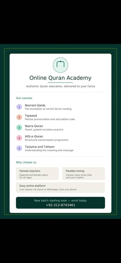 Experienced Female Quran Teacher | Online Quran & Tajweed Classes