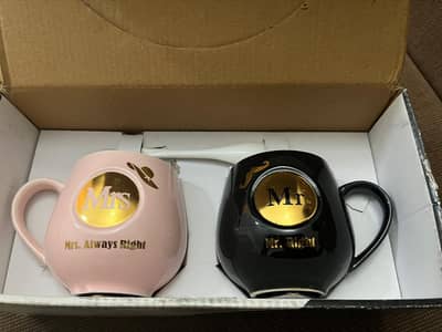 Mr & Mrs Ceramic Mug Set with Spoon – Gift Box Pack